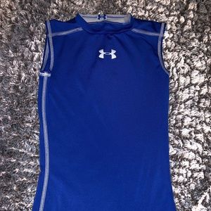 Boys blue youth small fitted heatgear sleeveless